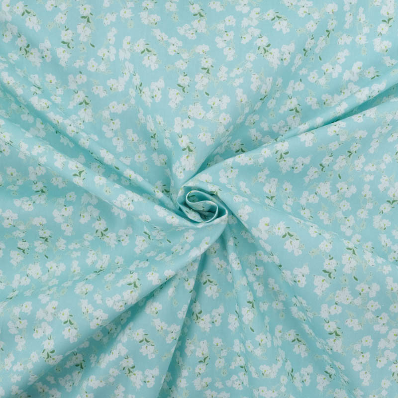 Popeline Imprimé Petites Fleurs Bleu Lagon - Maison Klem